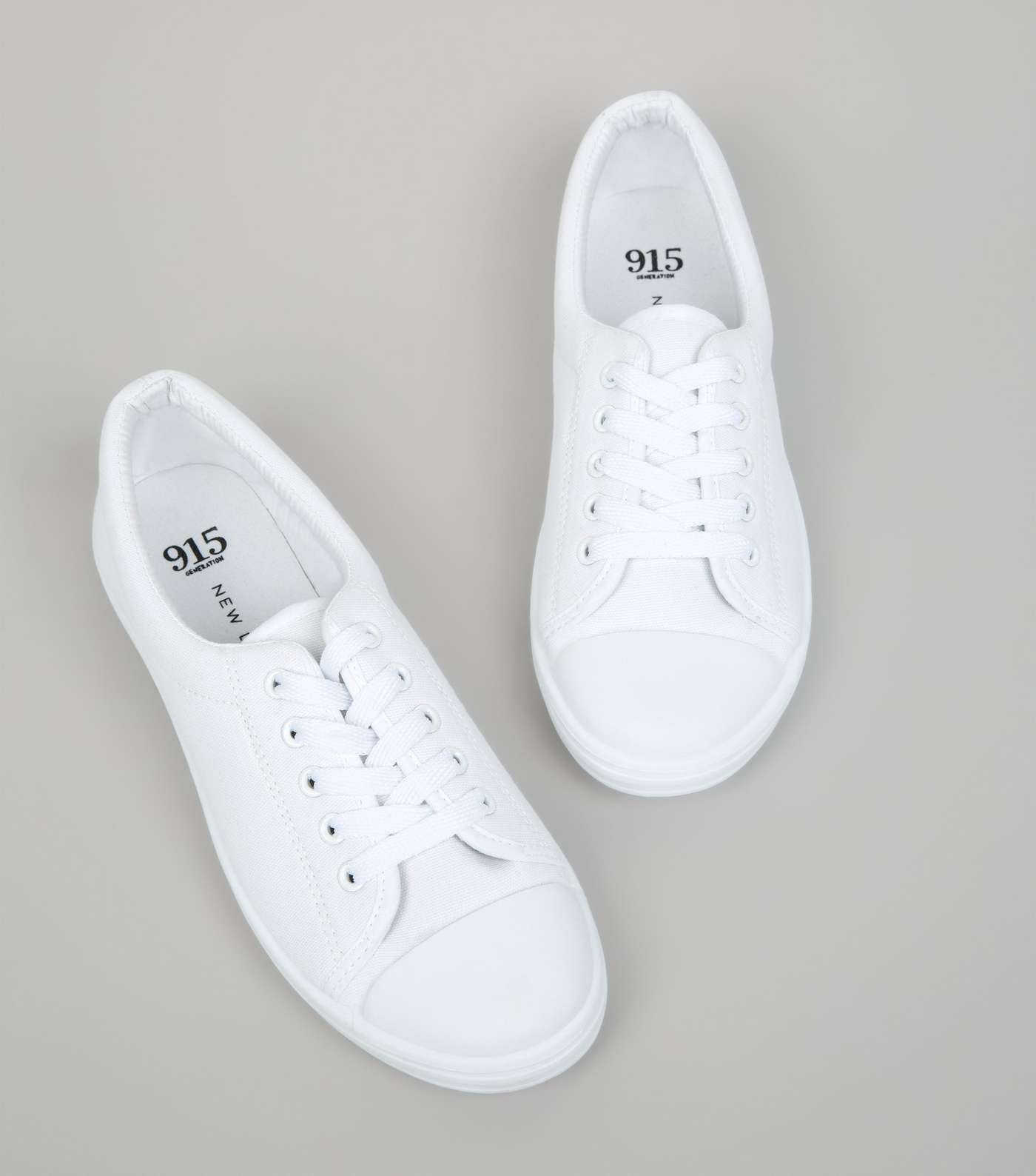 Teens White Lace Up School Plimsolls Image 4