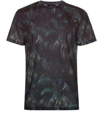 Dark Green Leaf Print T-Shirt New Look
