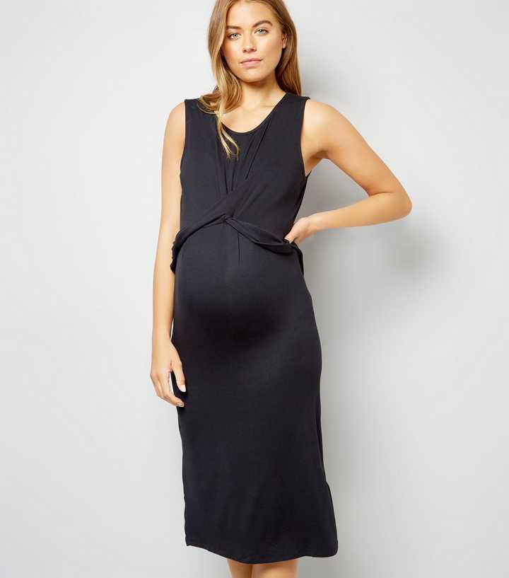 Maternity Black Twist Front Midi Dress