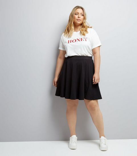 Curves Black High Waist Skater Skirt