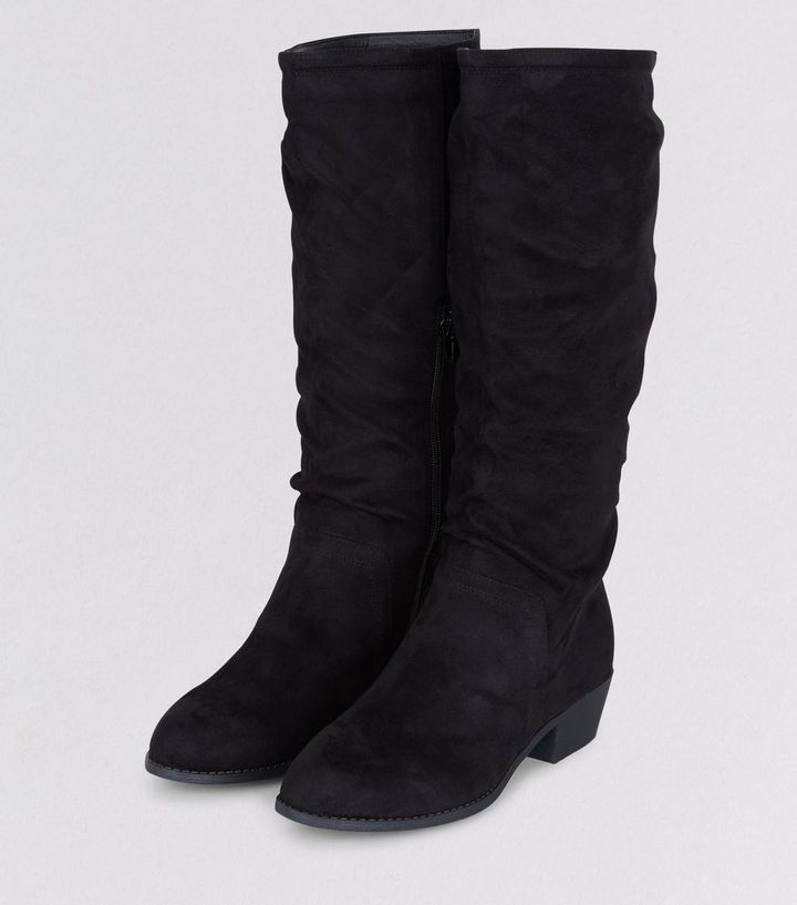 Wide Fit Kniehohe Wildlederimitat Stiefel Mit Weitem Schaft In Schwarz New Look