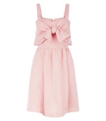 Red Gingham Seersucker Twist Front Dress New Look