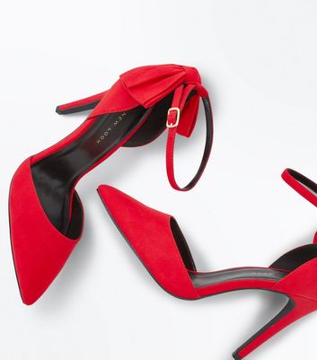 Red Suedette Bow Back Pointed Heels 