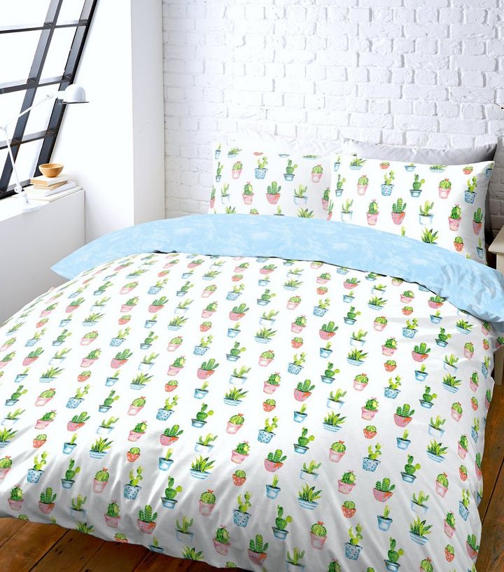 White Cactus Print Double Duvet Set New Look White Cactus Print Double Duvet Set