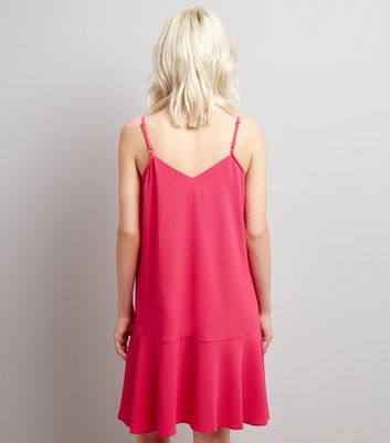 Petite Bright Pink Peplum Hem Slip Dress New Look