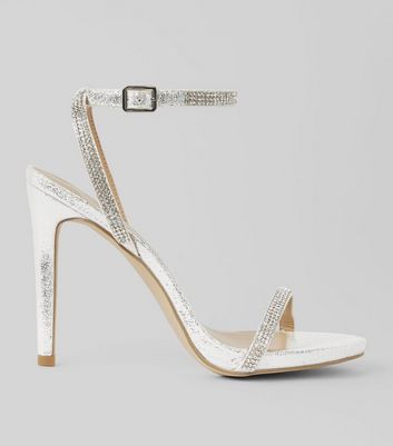 silver diamante strappy heels sale 