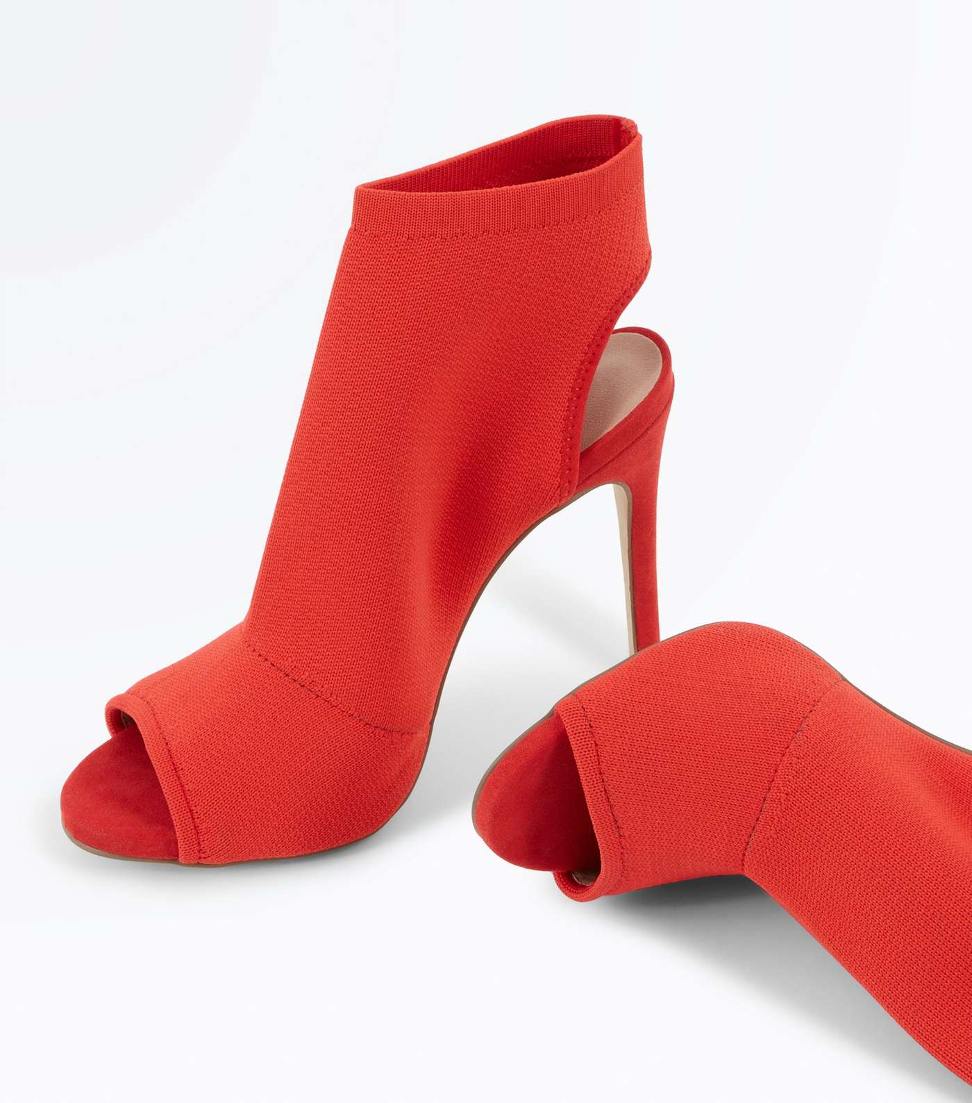 Red Ribbed Elastic Peep Toe Sock Boots Image 4