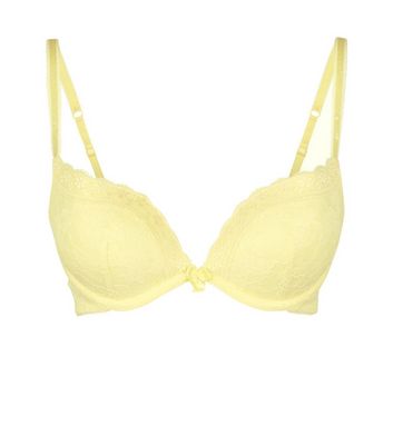 Pale Yellow Lace Push-Up Bra | New Look