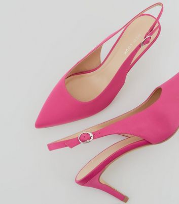 Pink Satin Slingback Kitten Heels | New 