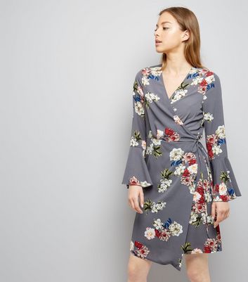 grey floral wrap dress