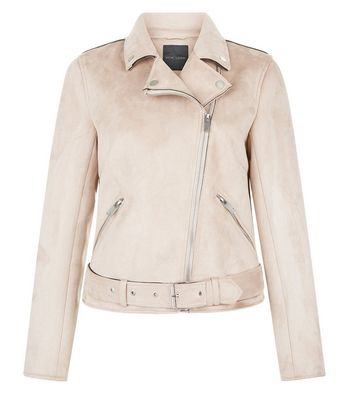 Pink Suedette Biker Jacket New Look