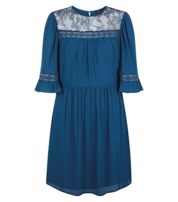 Navy Lace Neck Smock Dress New Look