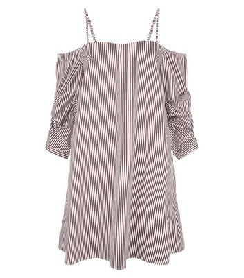Red Stripe Gathered Sleeve Dress New Look