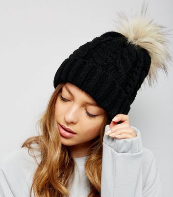 bobble hat with faux fur pom pom