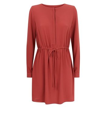 Light Brown Grandad Collar Dress New Look