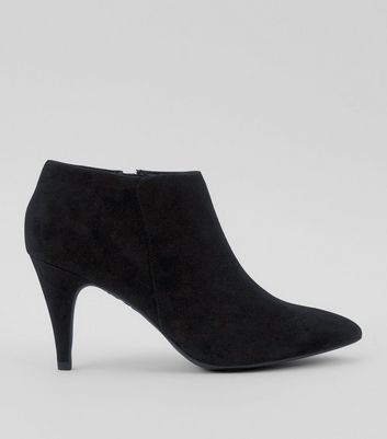 Black Suedette Cone Heel Shoe Boots 