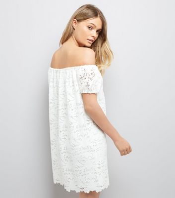 Cream Lace Bardot Mini Dress New Look