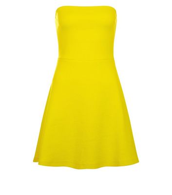Yellow Bandeau Skater Dress New Look