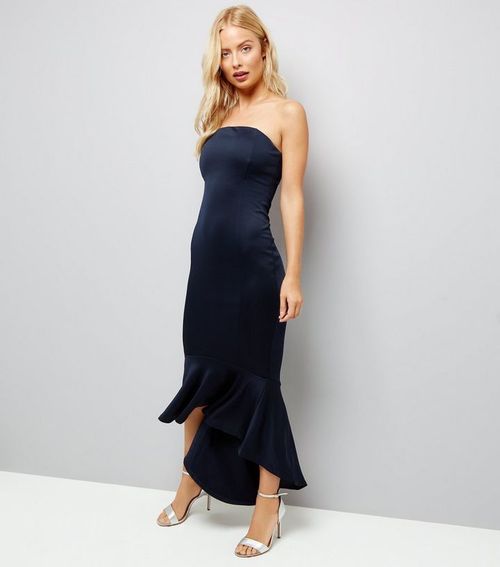 Ax Paris Navy Strapless Fish Tail Dress New Look The Look