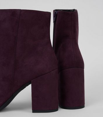 Purple Suedette Block Heeled Boots 