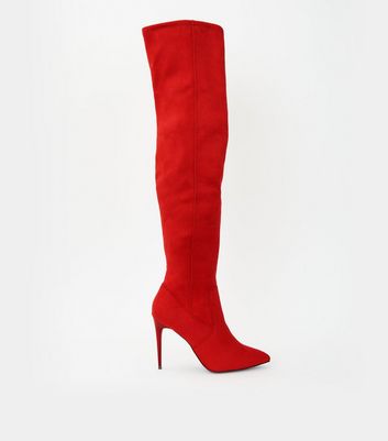 Red Suedette Stiletto Over The Knee 