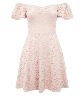 Pink Lace Bardot Neck Skater Dress New Look