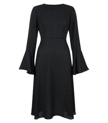 Black Polka Dot Bell Sleeve Midi Dress New Look