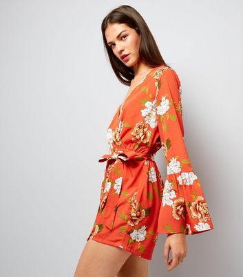 orange floral playsuit