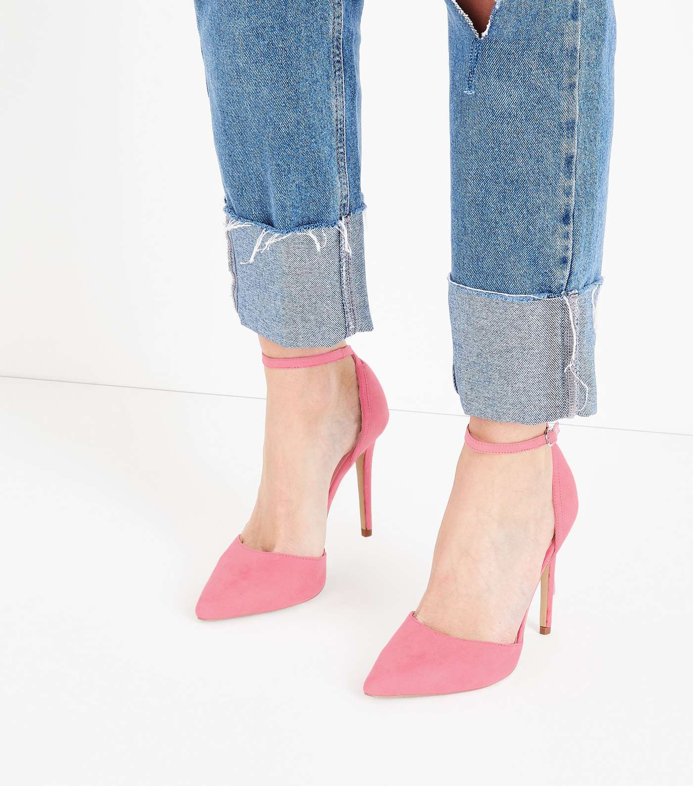 Bright Pink Suedette Keyhole Back Pointed Court Shoes Image 2