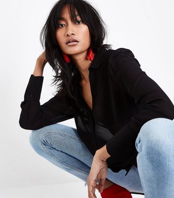 black tops with chiffon sleeves