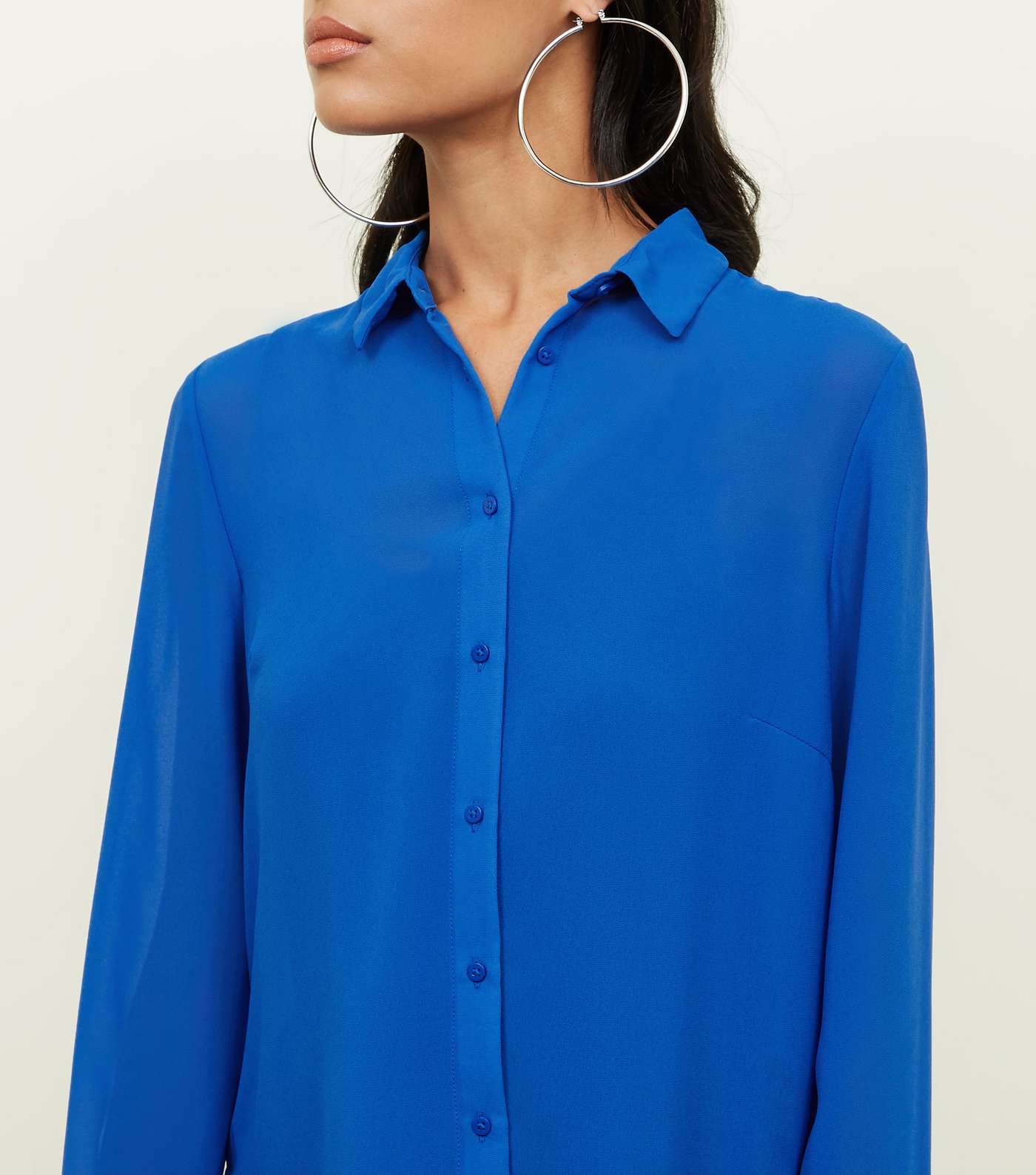 Blue Chiffon Long Sleeve Shirt Image 5