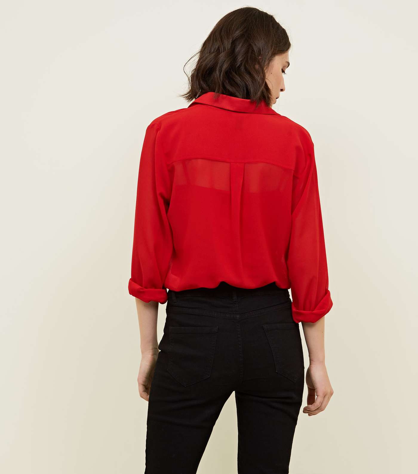 Red Chiffon Long Sleeve Shirt Image 3