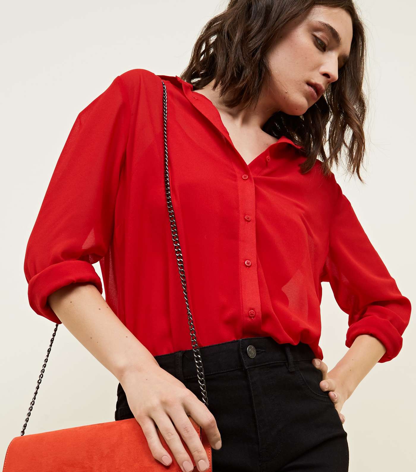 Red Chiffon Long Sleeve Shirt Image 5