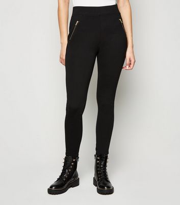 Black Side Zip Ankle Length Leggings 