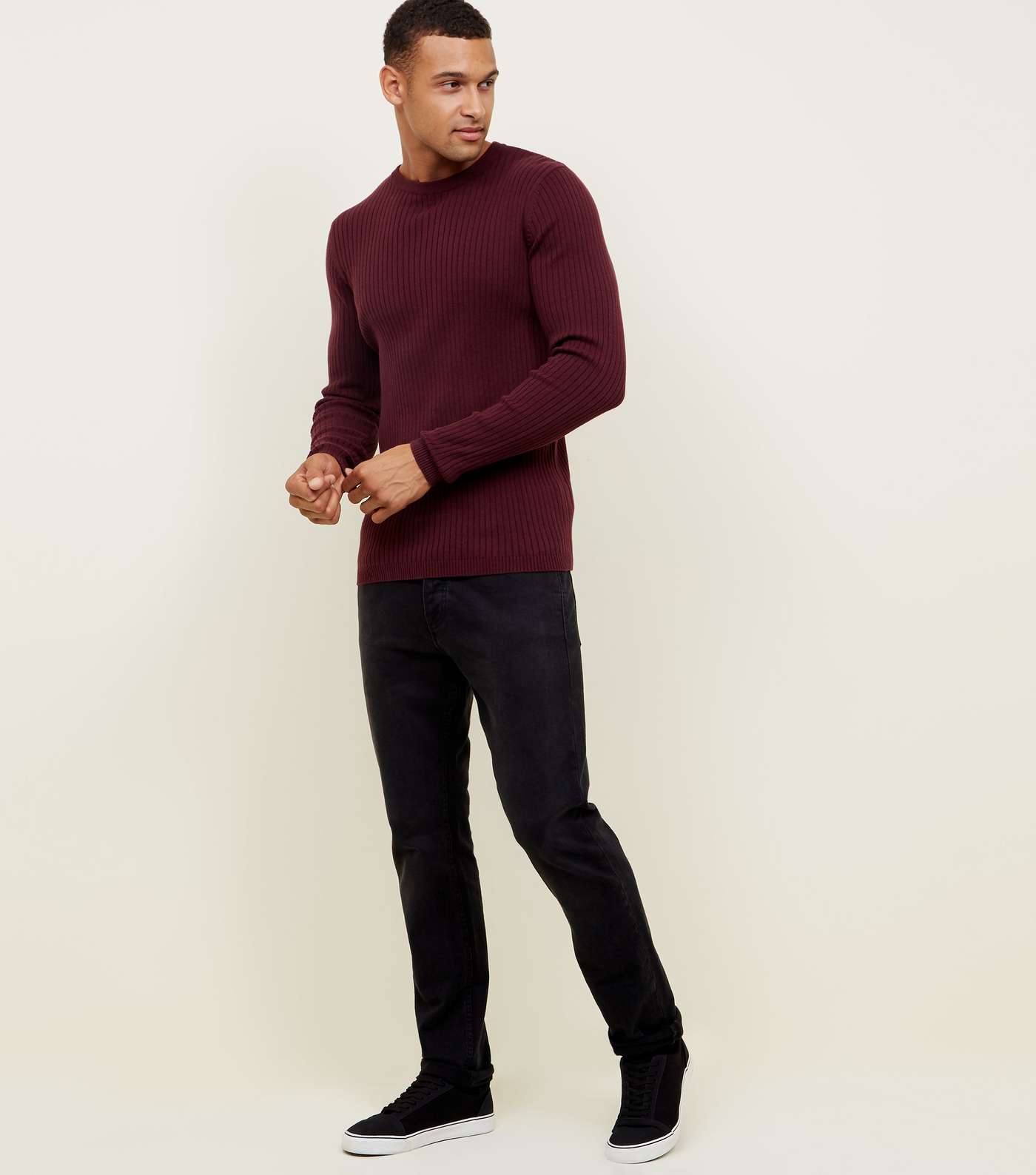 Plum Ribbed Muscle Fit Jumper Image 2