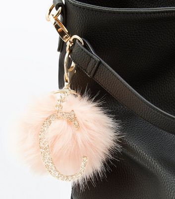 pom pom keyring with initial