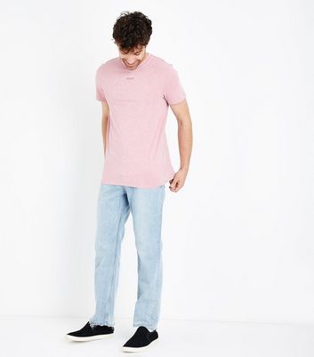 Pink Acid Wash Rose Back Printed T-Shirt New Look