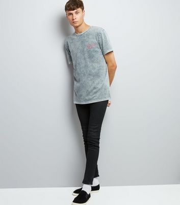 Grey Acid Wash Printed T-Shirt New Look