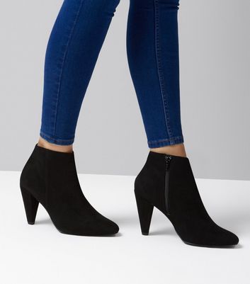 black suedette cone heel shoe boots