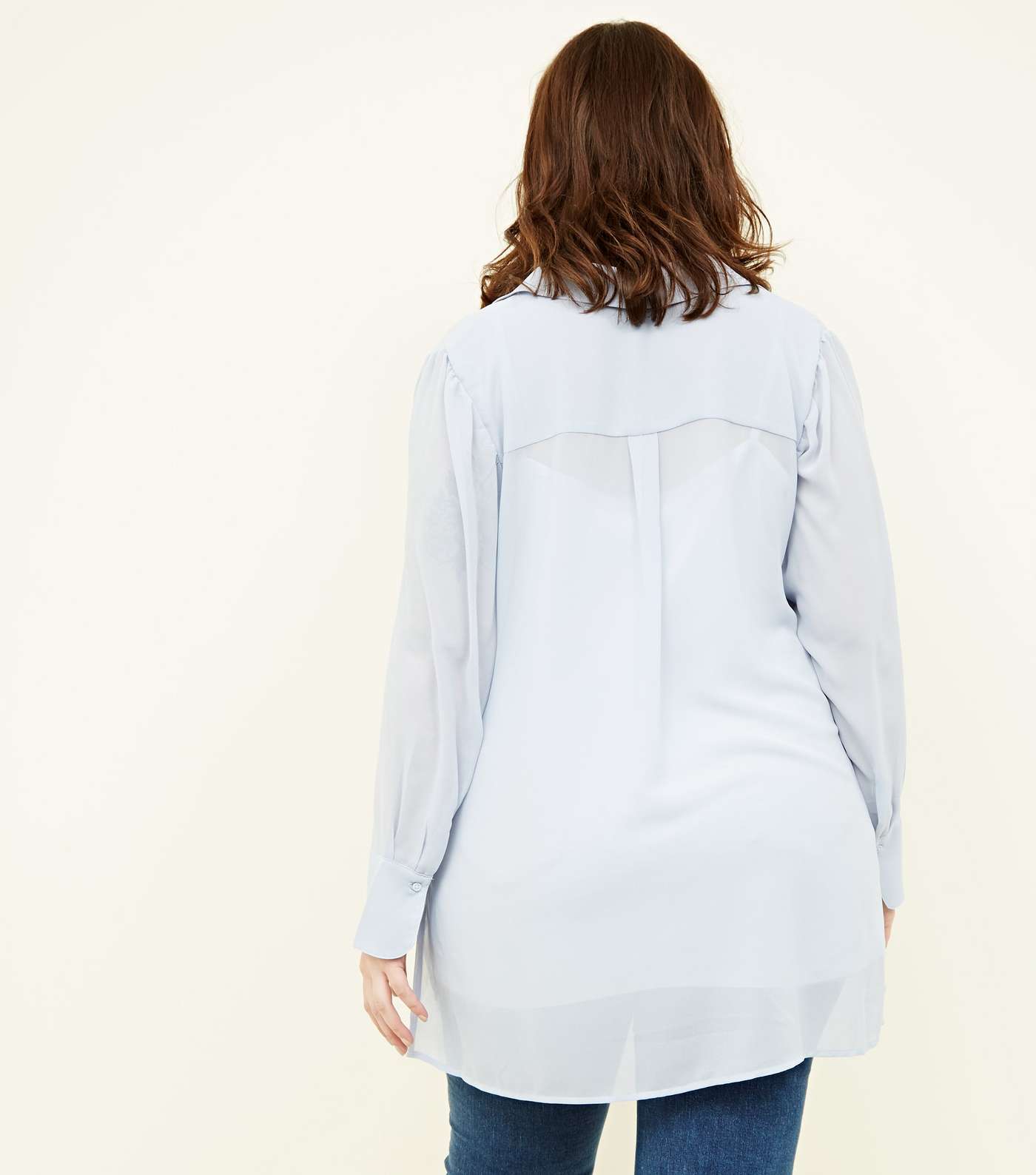 Curves Pale Blue Chiffon Longline Shirt Image 3