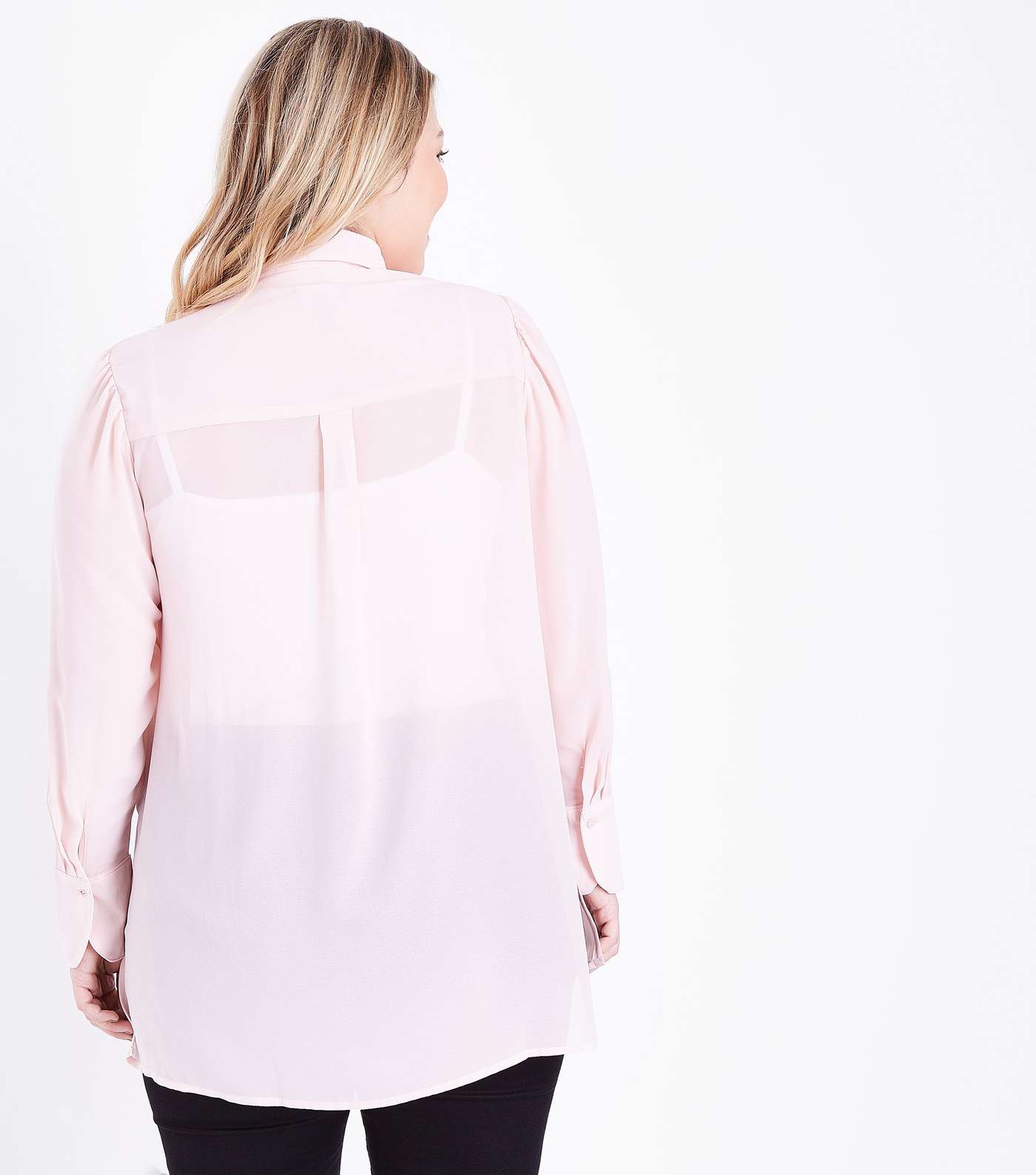 Curves Shell Pink Chiffon Longline Shirt Image 3