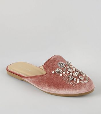 pink velvet mules