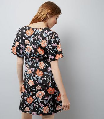 Maternity Black Floral Print Wrap Front Dress New Look