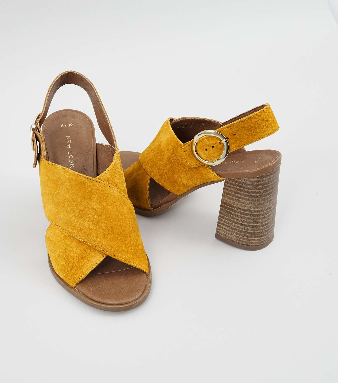 Yellow Premium Suede Block Heeled Sandals Image 4