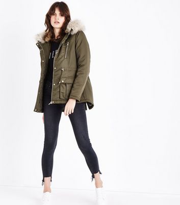khaki fur lined parka