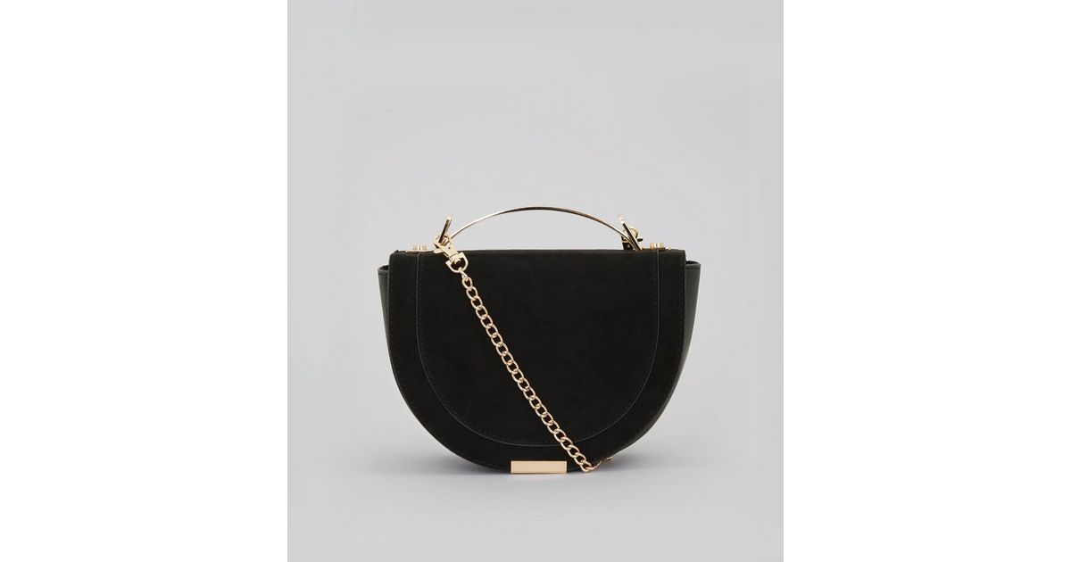 Black Curved Metal Handle Cross Body Bag | New Look