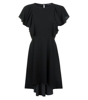 Black Dip Hem Frill Trim Dress New Look