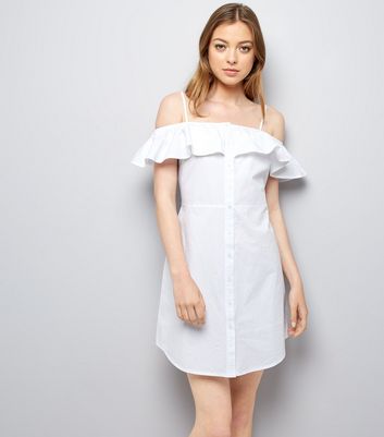 White Button Front Cold Shoulder Sundress New Look