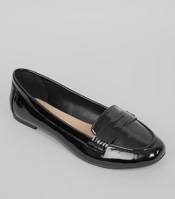 Wide Fit Black Patent Loafers | New Look