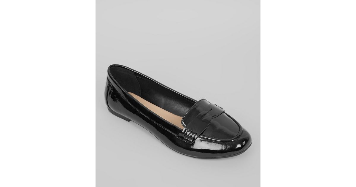 Wide Fit Black Patent Loafers New Look